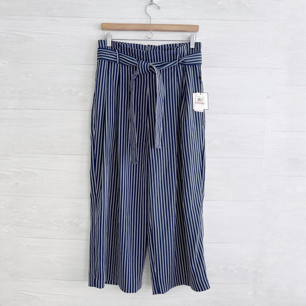 NWT Laundry by Shelli Segal Navy blue striped pleated paperbag cropped pants, 12
